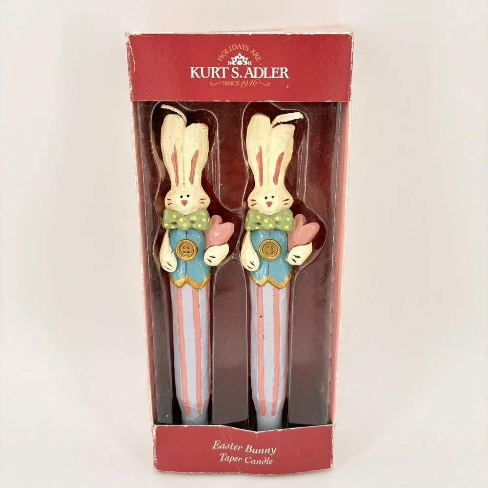 Vintage Kurt Adler Easter Bunny Taper Candles NIB‎ Set of 2 Kandy's Folk Art 9